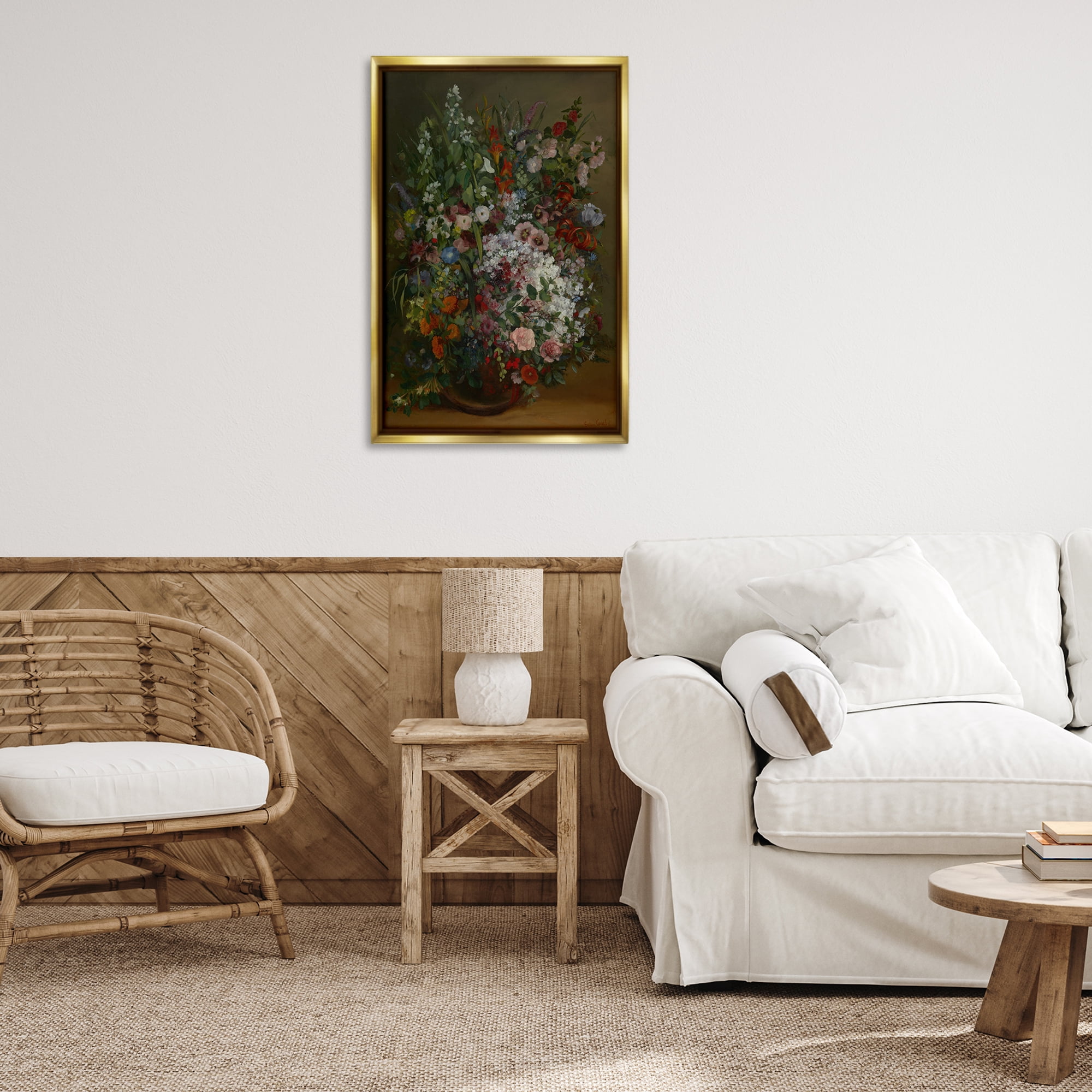 Stupell Industries Classical Bouquet of Flowers Plants & Flowers Painting Gold Floater Framed Canvas Art Print Wall Art, 21 x 31