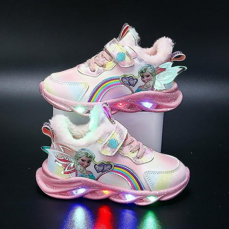 

Girls Led Casual Sneakers Elsa Princess Print Outdoor Shoes Kids Light-up Non-slip Shoes For And Winter