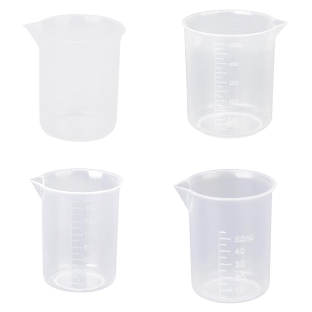 Taza medidora de latón de 4 piezas 50/100/150 / 500ml, recipiente de plástico de laboratorio Zulema Vaso graduado de laboratorio