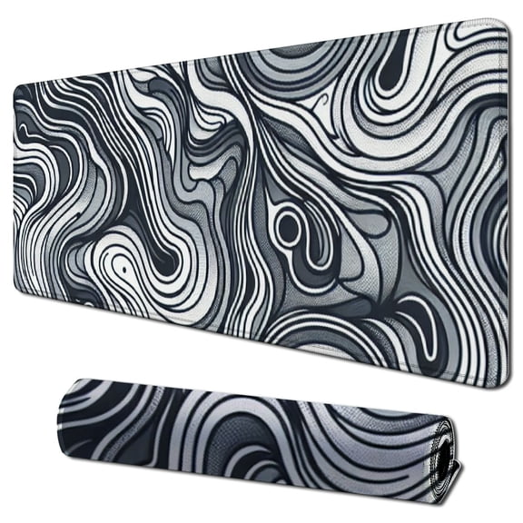 nygtbtfer Large Gaming Mouse Pad Black Topographic Contour Mouse Pad with Stitched Edges & Nonslip Rubber Base Extended XL Long Mousepad Big Desk Mat for Company Office Work, 31.5x11.8 in