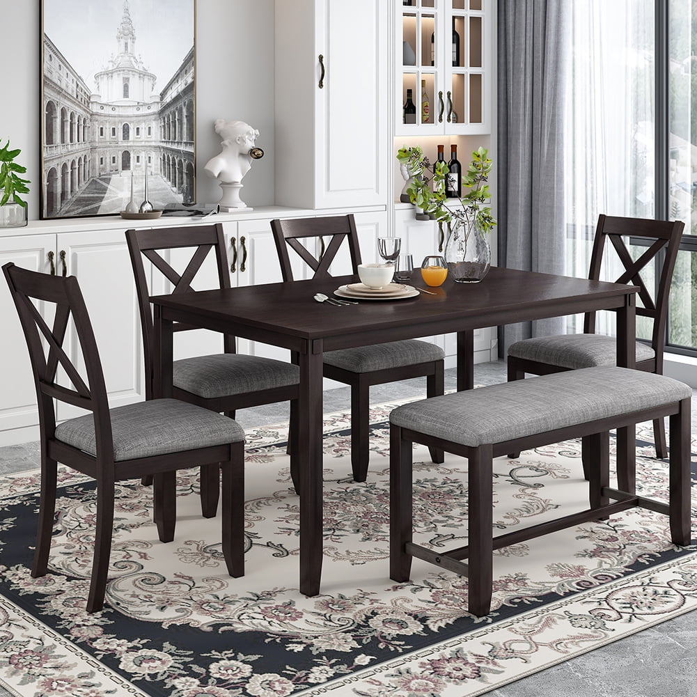 Resenkos 6-Piece Indoor Modern Rectangular Dining Table Set for Kitchen, Espresso Resenkos 6-Piece Indoor Modern Rectangular Dining Table Set for Kitchen, Espresso