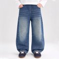 thumbnail image 2 of NIEWTR Big Kids' Cargo Pants, Wide Leg Denim Pants with Elastic Waist for Boys and Girls, Spring Fall Youth Trousers, 2 of 5