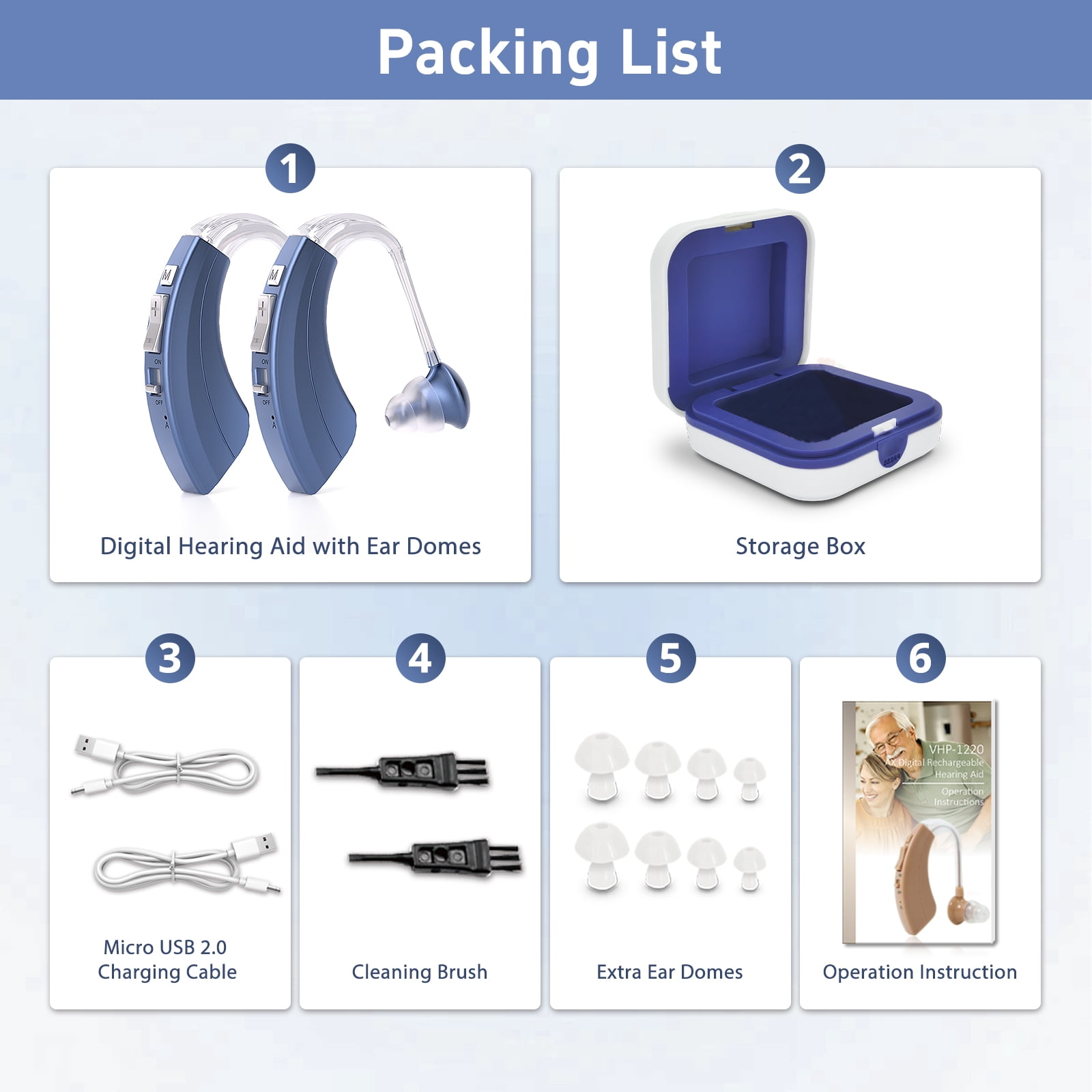HIBRIQ Rechargeable Hearing Aids with Enhanced Speech, Noise Reduction & Feedback Cancellation for Seniors HH-1220AX