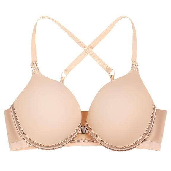 WHAMVOX Beige Front Closure Push Up Bra for Women with Adjustable Straps and Nylon Material 70B
