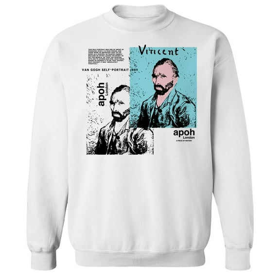 APOH Vincent Van Gogh Vincent Self Protrait Graphic White Men's Cotton Pullover Sweatshirt