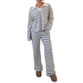 thumbnail image 5 of Women'S Striped 2 Piece Lounge Set Casual Long Sleeve T-Shirt Wide Leg Pants Matching Outfits Set Blue M, 5 of 9