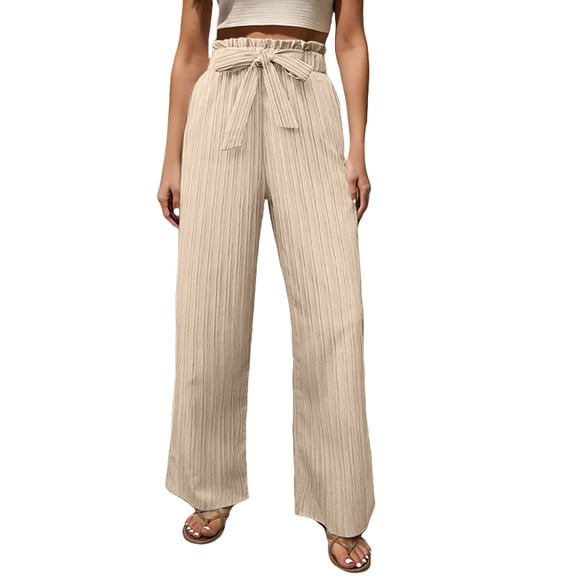 JJHGVB Palazzo Pants Wide Leg Pants Woman Women's Fashion Clothes For Every Occasion Cotton Linen Cardigan Summer Chic Womens Casual Pants Women'S Pants Beige L