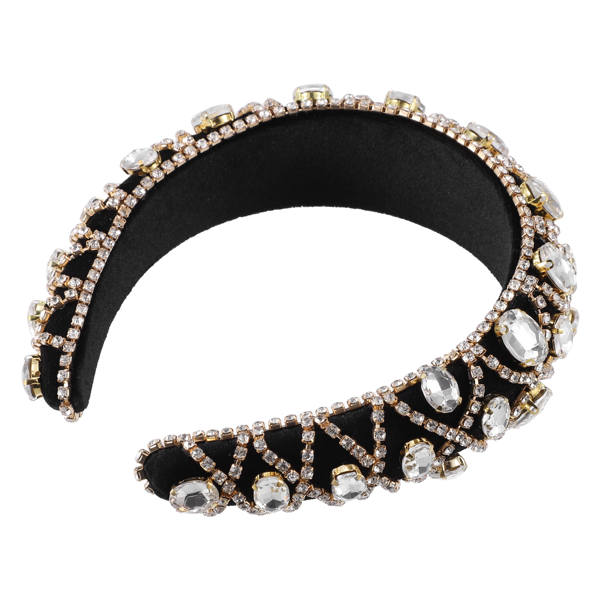 Unique Bargains Faux Crystal Padded Headband Gold Tone