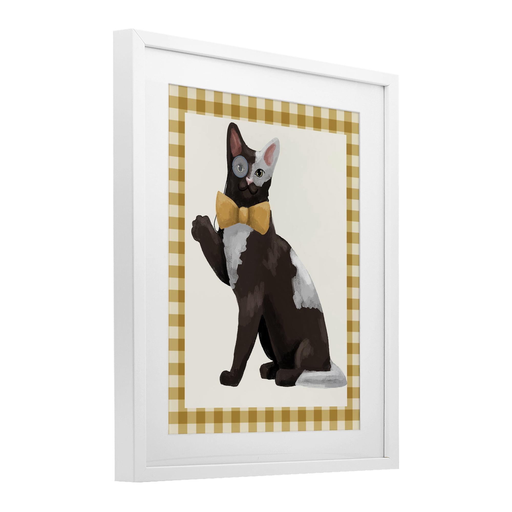 Stupell Industries Gentleman Cat with Bow White Framed Print Under Glass, design by Sadie Harper