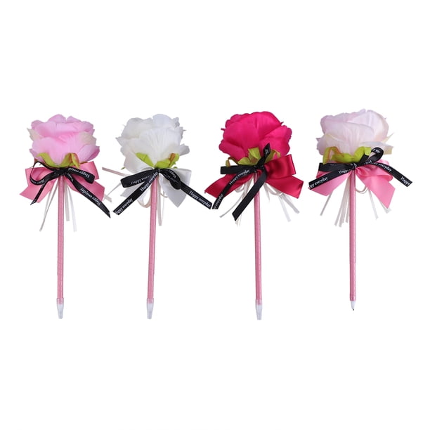 Bolígrafo de tinta de gel con flores artificiales, 5 unidades, para niñas y mujeres, material escolar de oficina.