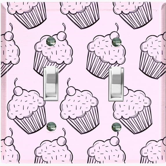 Metal Light Switch Wall Plate Outlet Cover (Cupcake Sprinkles Dessert Treat Pink Pattern - Double Toggle)
