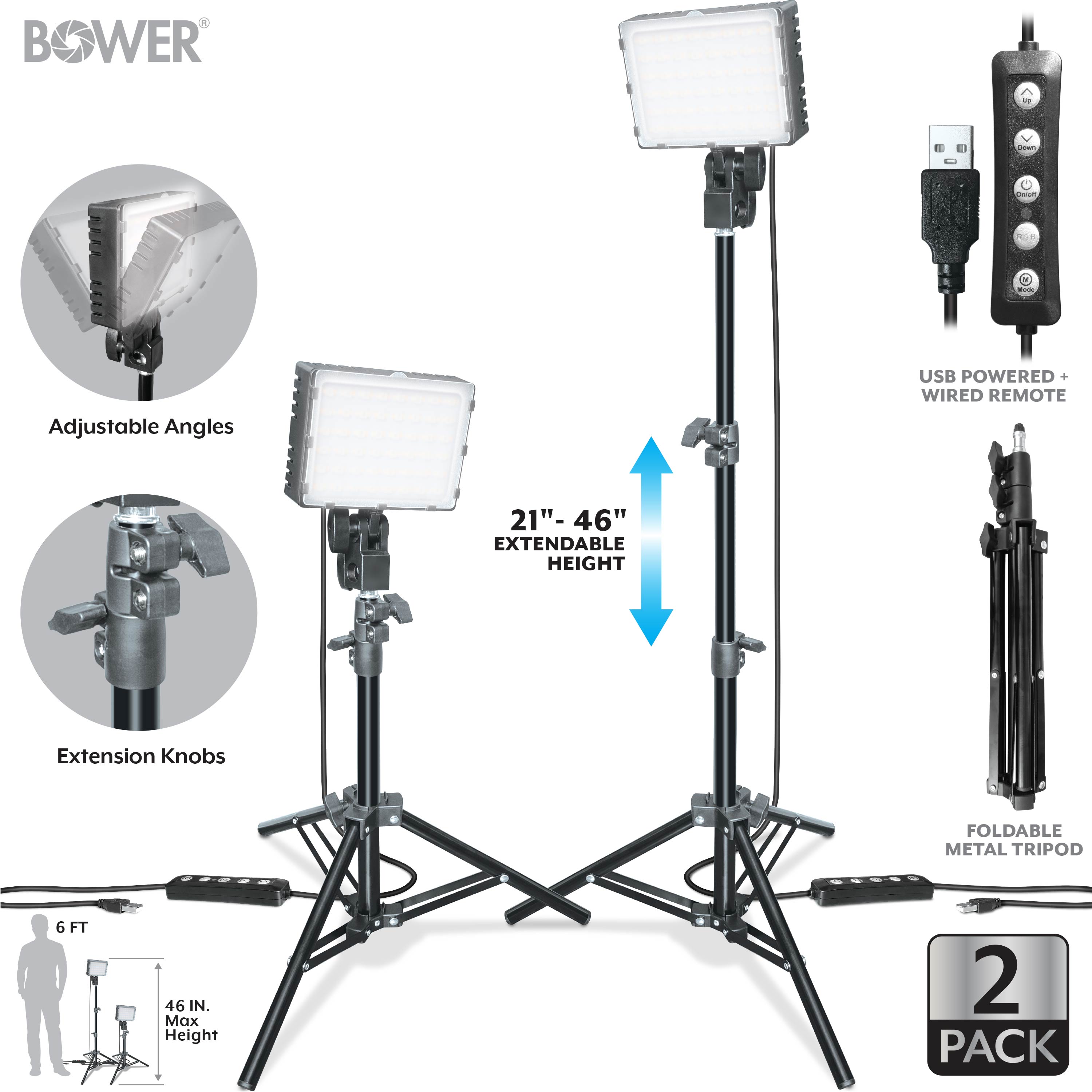 Bower 2-Pack LED Ring Light Kit with Tripods for Content Creation photo 3