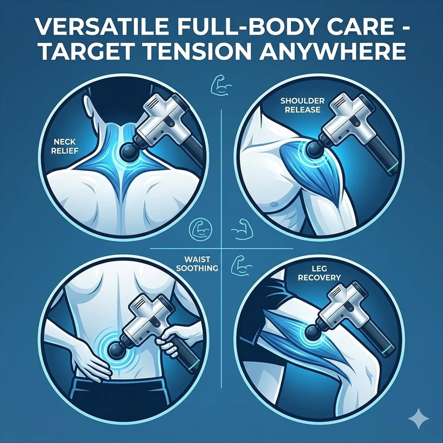 Self Back Massager for Deep Tissue,Hard-to-Reach Areas,9 Modes-9 Adjustable Intensities,Massage Gun with Extension Handle,for Muscle Neck Shoulders Waist Legs,Post-Workout Recovery (Silver)