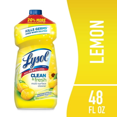 Lysol Multi-Surface Cleaner, Sanitizing and Disinfecting Pour, to Clean and Deodorize, Sparkling Lemon & Sunflower Essence, 48oz