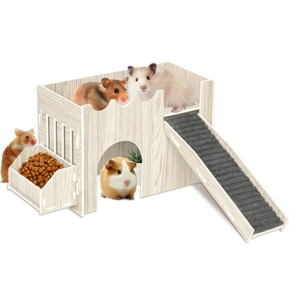 Large Guinea Pig Hideout House, Wooden Guinea Pig Castle with Feeding Basin, Guinea Pig Habitat, Guinea Pig Toys Accessories for Chinchilla Hamster Hedgehog Rabbit Bunny