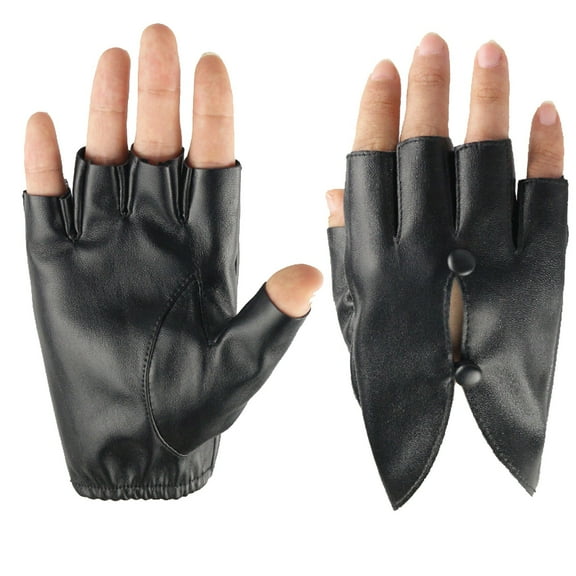 MIASHUI Women's Leather Half Finger Gloves, Fashion Short Fingerless Gloves for Autumn Winter Style and Warmth Black