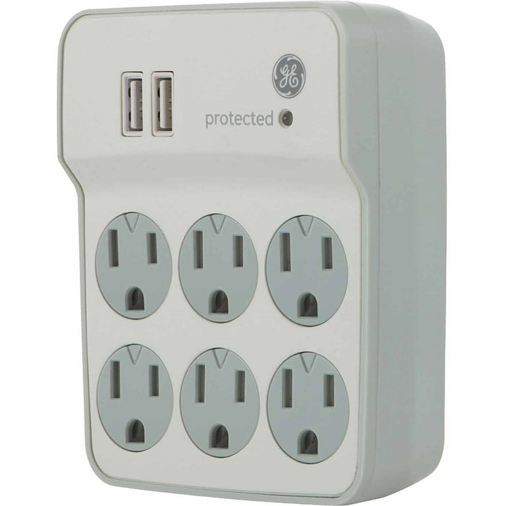 GE 14273 6Outlet Surge Protector Wall Tap with 2 USB Ports Walmart