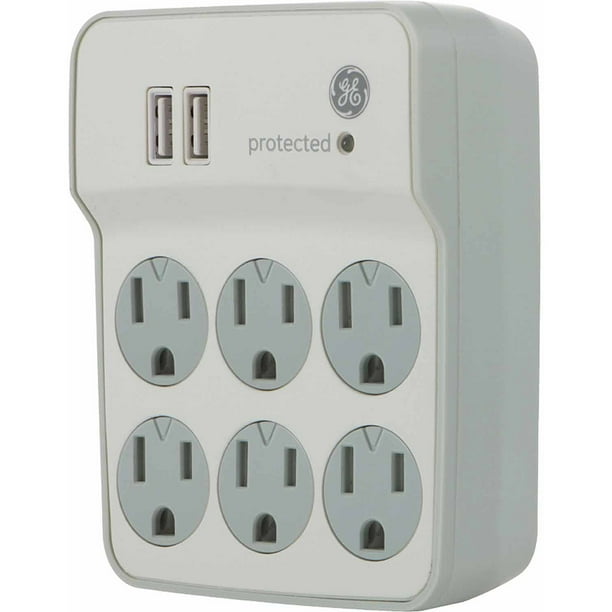 GE 14273 6Outlet Surge Protector Wall Tap with 2 USB Ports