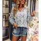 thumbnail image 3 of Camisa Suave, Blusa De Mujer Tela Suave Con Estampado Floral De Encaje Empalmado Transpirable Para Fiesta Para Citas ANGGREK Otros, 3 of 8