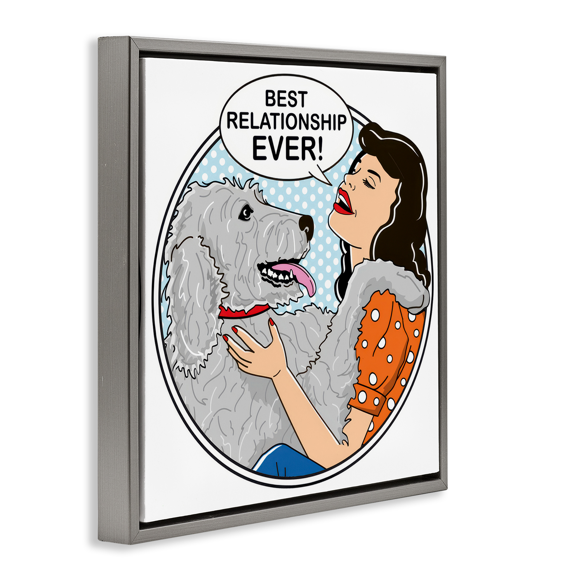 Stupell Industries Best Relationship Ever Dog Animals Painting Gray Floater Framed Canvas Art Print Wall Art, 18 x 18
