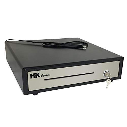 HK SYSTEMS Tiroir à Argent 16 Pouces "Acier Inoxydable" avant Robuste Noir POS avec 5Bill/5Coin