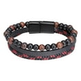 thumbnail image 2 of LEHOZIHEQ Leather Beads Bracelets for Men, Braided Leather Tiger Eye Lava Rock Stone Bracelets for Men with Stainless Steel Magnetic Clasp, Mens Leather Beaded Bracelets Jewelry Anxiety Stress Relief, 2 of 3