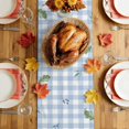 thumbnail image 5 of Blue White Pumpkins Fall Table Runner - 108 Inch Long Thanksgiving Eucalyptus Blue Plaid Cotton and Linen Blended Dress Scarves Farmhouse Table Runner for Kitchen Dining, Coffee Table, 13" x 108", 5 of 8
