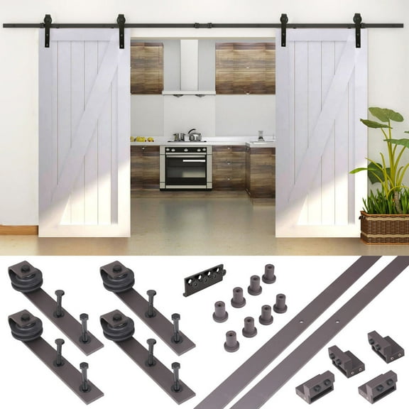 10FT Country Antique Dark Coffee Steel Sliding Barn Wood Door Hardware Track Set