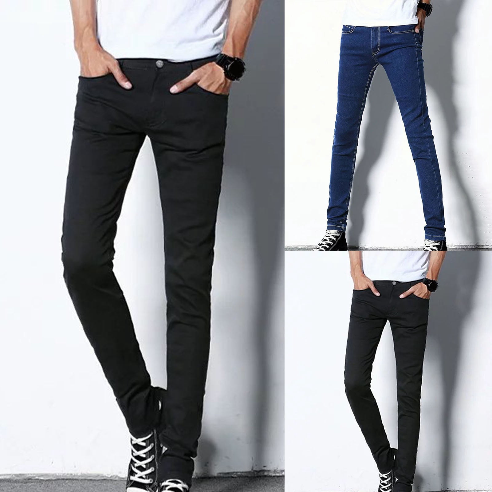 Archer Men Jeans Solid Color Plush Slim 