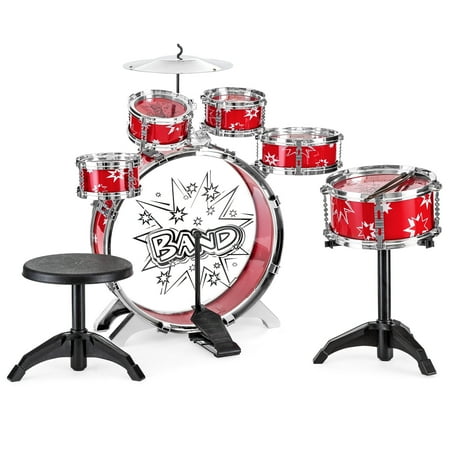 Best Choice Products 11-Piece Kids Starter Drum Set for Beginner Learning, Motor Development, Musical Skill w/ Bass Drum, Tom Drums, Snare, Cymbal, Stool, Drumsticks -