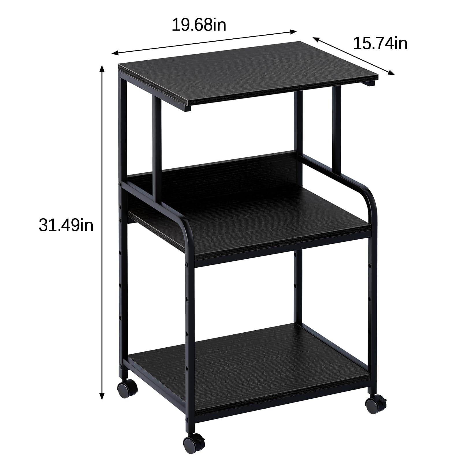 Printer Stand with Storage Shelf,3 Tier Printer Cart with Wheels,Mobile Printer Table for Home Office,Stands for Printer Heat Press Scanner Fax,Industrial Style (Black)