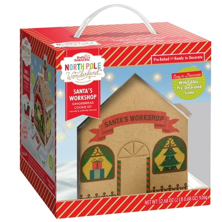 Crafty Cooking Kits North Pole Wonderland Pre-Built and Ready to Decorate Gingerbread Santa's Workshop with Exclusive Pre-Printed Cookie Design