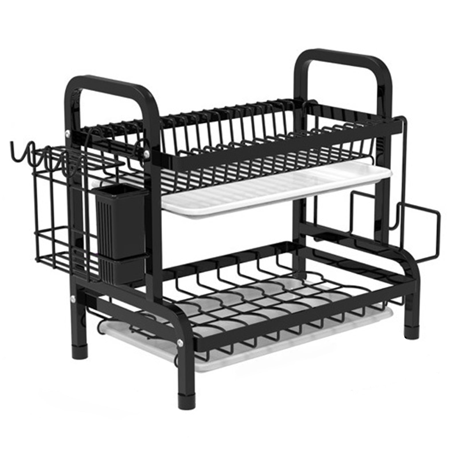 Delaman 2 Tier Dish Rack for Kitchen Metal Dish Drainer with Water Tray