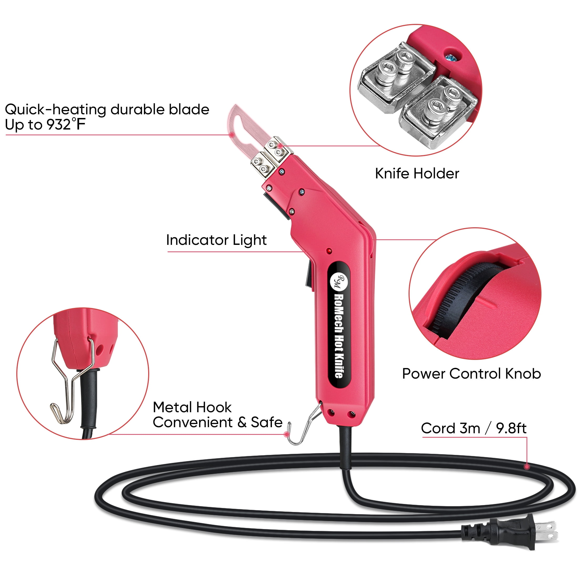 RoMech Fabric Cutter Rope Cutter 100W - Pro Electric Hot Knife - Foam Styrofoam Cutting Tool Kit- with Heavy Duty Case, Blades & Accessories (RM-008)