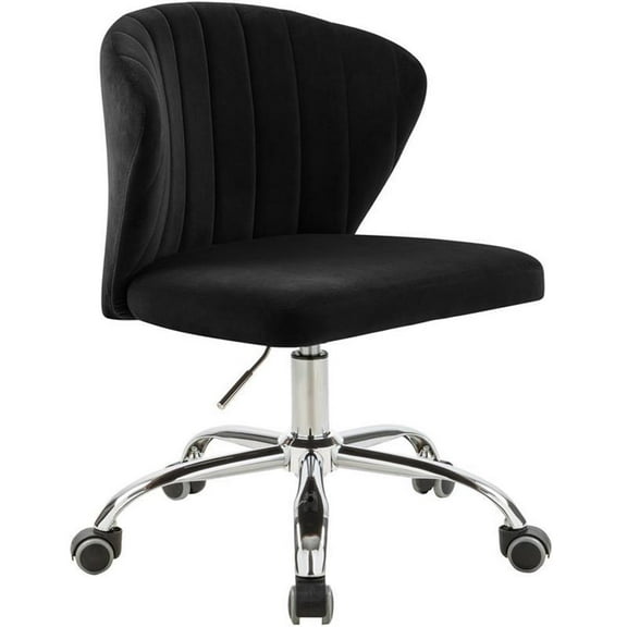 Meridian Furniture Finley Swivel Adjustable Black Velvet and Chrome Office Chair