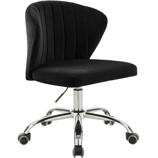 Meridian Furniture Finley Chaise de Bureau Pivotante Réglable en Velours Noir et Chrome