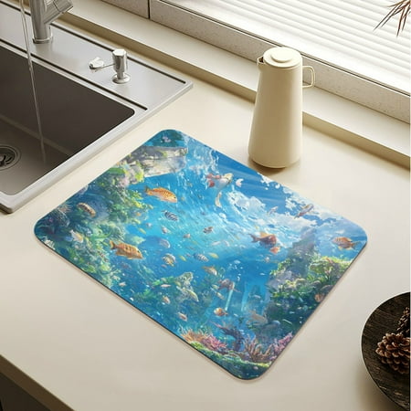 

Wobogo Undersea World Dish Drying Mats Diatomaceous Earth Super Absorbent Non-slip Rubber Sole 15.7×11.8in
