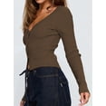 thumbnail image 4 of Women'S Long Sleeve Cardigan Open Front Knit Cropped Sweaters Fall V Neck Button Down Jacket Tops Coffee XL, 4 of 8