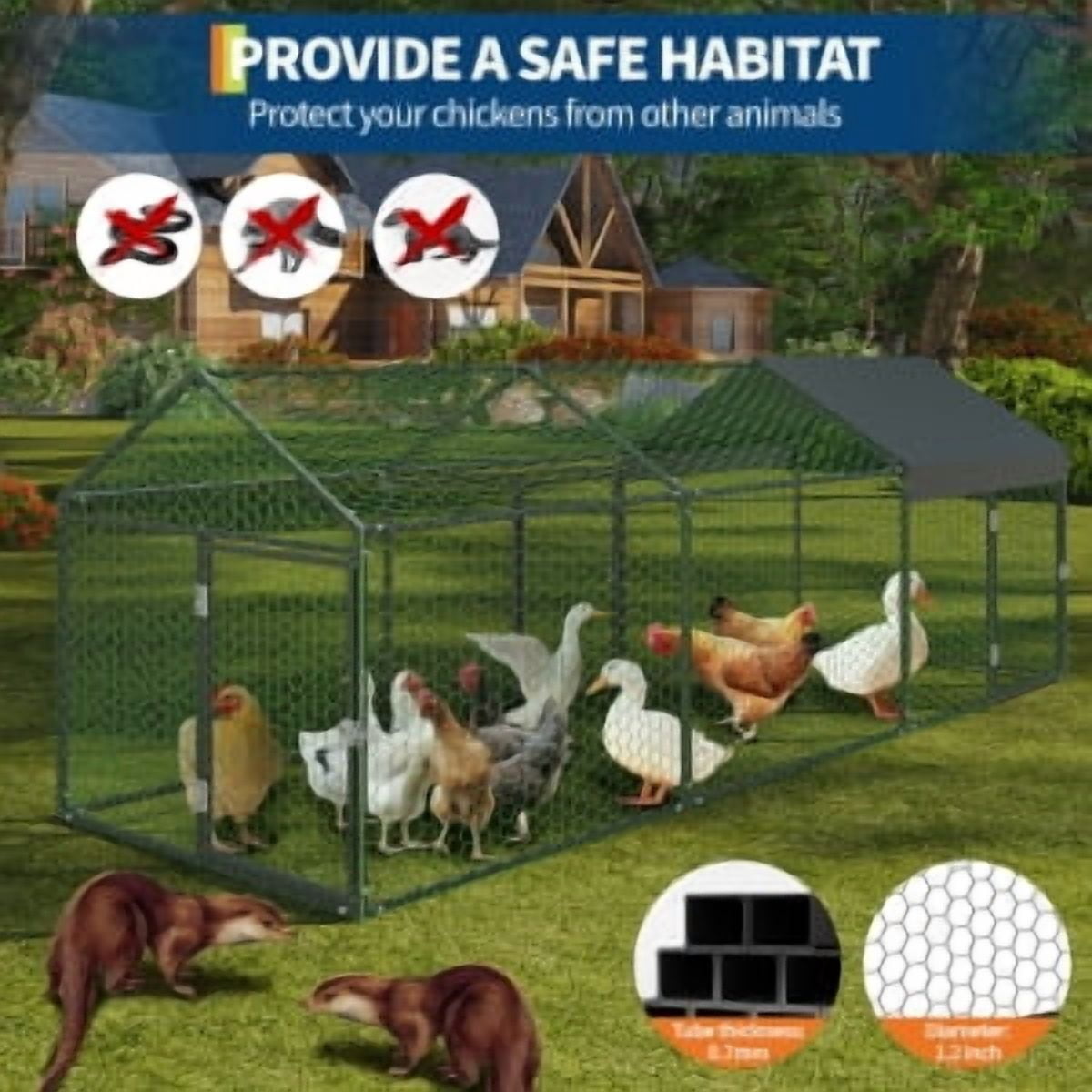 Soonbuy Metal ChickenCoop, Large Chicken Run with 3 Doors, Outdoor Hen House for Yard with Waterproof and Anti-UV Cover, Walk in Poultry Cage for Rabbit Duck Goose