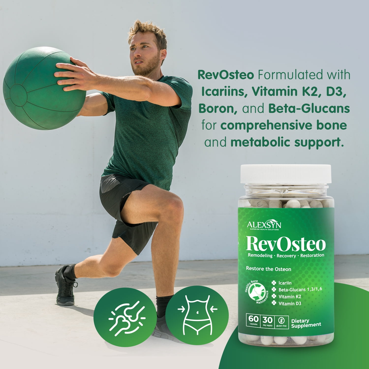 RevOsteo Bone & Metabolic Support – 60 Capsules Advanced Bone Nutrition with Icariins, Vitamin K2, D3, Boron & Beta-Glucans | Vegan & Gluten-Free | 2X Support vs. Basic Calcium