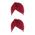 thumbnail image 4 of Maytalsory Femmes Bandeau Plissée Pré Tête Attachée Couvrir jusqu'à Tricot Bonnet Soleil Turban Chapeau Vin Rouge 2Set, 4 of 6