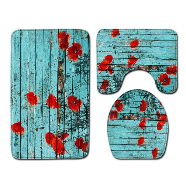Cateissary Juego de 3 alfombrillas de baño de poliéster, juego de alfombrillas de baño cómodas y seguras, juego de fundas para inodoro, Simple Juegos de accesorios de baño 50cmx80cm