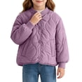 thumbnail image 6 of Spazoro Girls Quilted Bomber Jacket with Side Pockets, Stand Collar Warm Long Sleeve Snap Button Casual Padded Outerwear Coat Purple Size 5-6, 6 of 7
