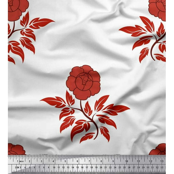 Soimoi Poly Georgette Fabric Leaves & Floral Artistic Print Fabric by the Yard 52 Inch Wide