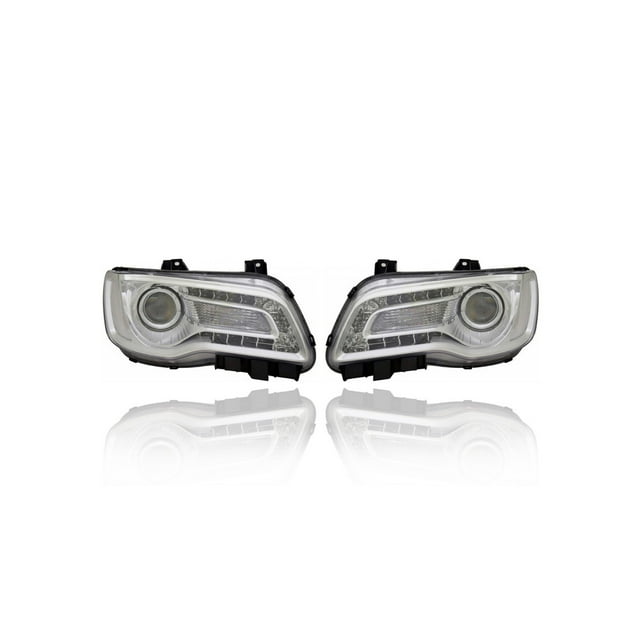 Headlight Assembly - Compatible/Replacement for '18-21 Chrysler 300 Sedan Touring/Limited - Halogen, Chrome Bezel - Pair, Left Driver + Right Passenger Set - 68402946AA, 68402947AA