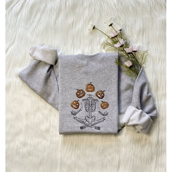 Halloween Meditation Skeleton Embroidered Sweatshirt