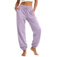 thumbnail image 2 of Resicozy Womens Joggers with Pockets Drawstring Elastic Waist Athletic Lounge Pants Casual Fashion Solid Color Trousers Light Purple L, 2 of 5