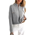thumbnail image 3 of Cardigan for Women Trendy Button Up Sweater Jackets Mock Neck Long Sleeve Loose Fit Chunky Knit Outwear Coats Gray M, 3 of 8