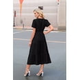 thumbnail image 3 of V-Neck Pleated Puff Sleeves Long-Sleeved Dress Black XL, 3 of 4