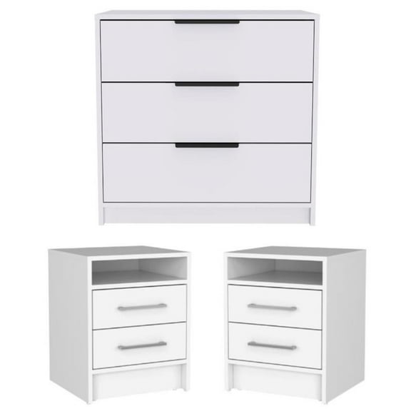 Home Square 3-Piece Set with 3 Drawer Dresser & 2 Nightstands in White